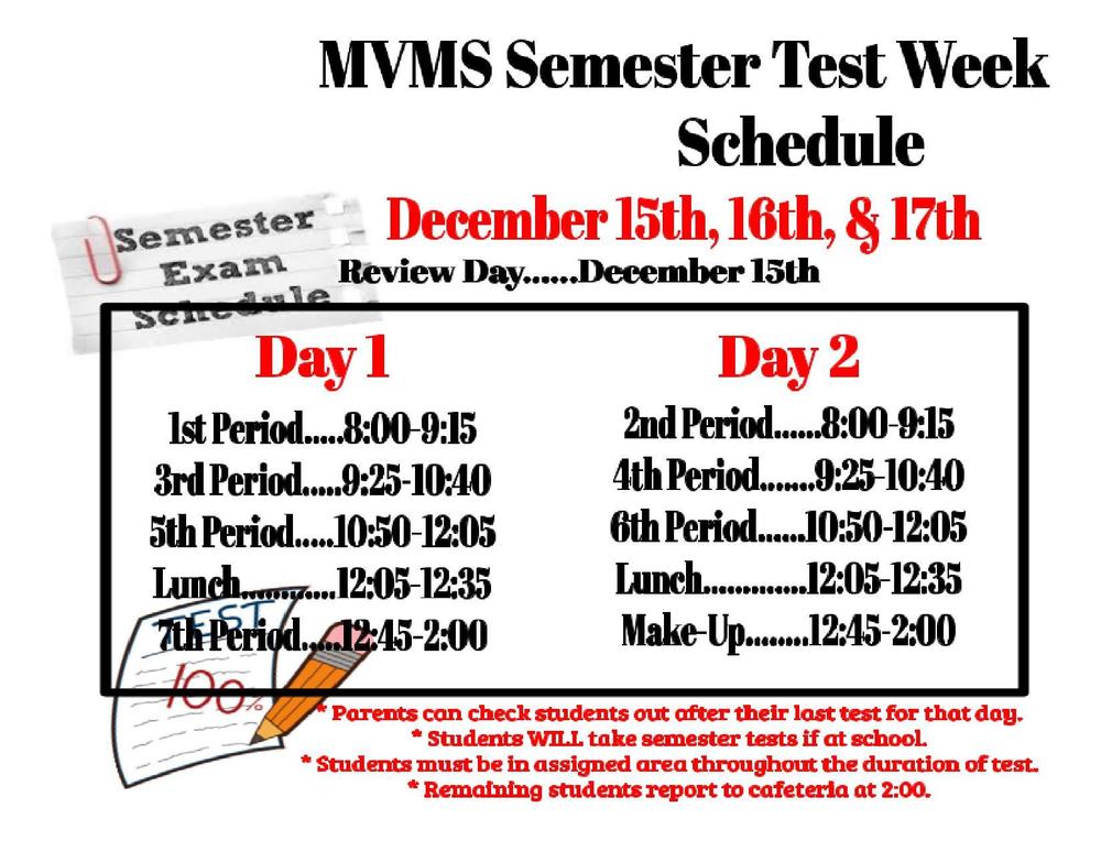 Semester Test Schedule