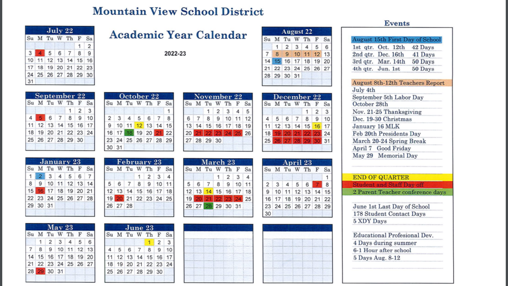 Mountain View 2022-23 School Calendar